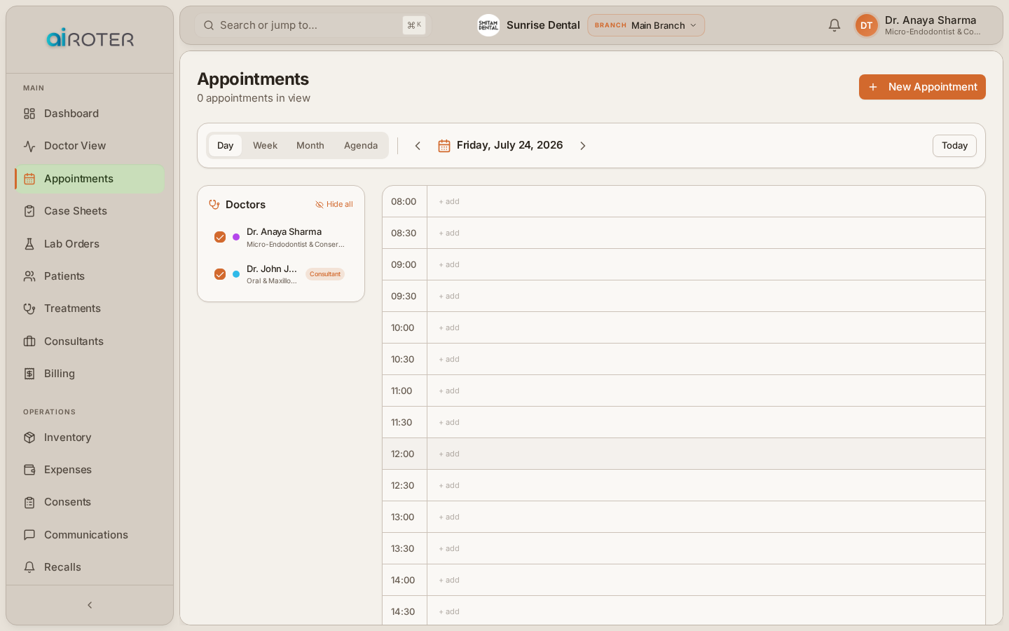 aiROTER Appointments screen